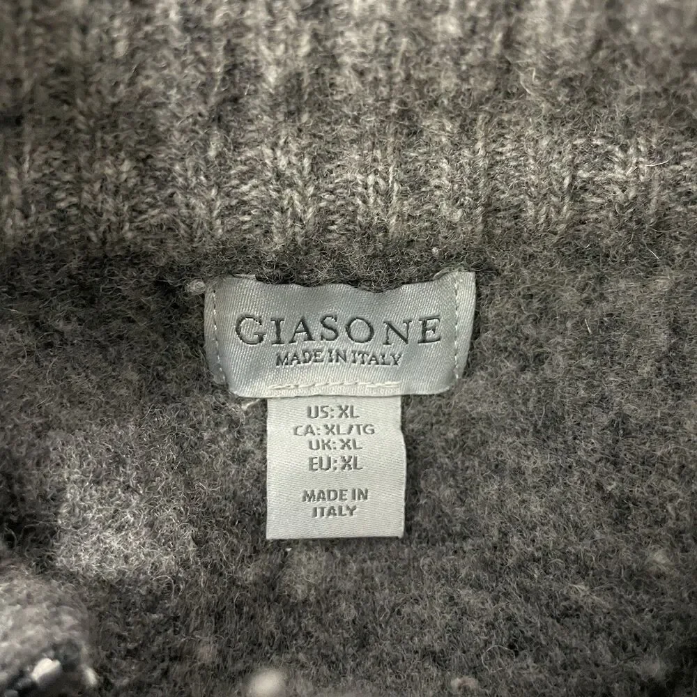 Giasone Men's XL Gray Colorblock Wool Blend Quarter Zip Italian Sweater